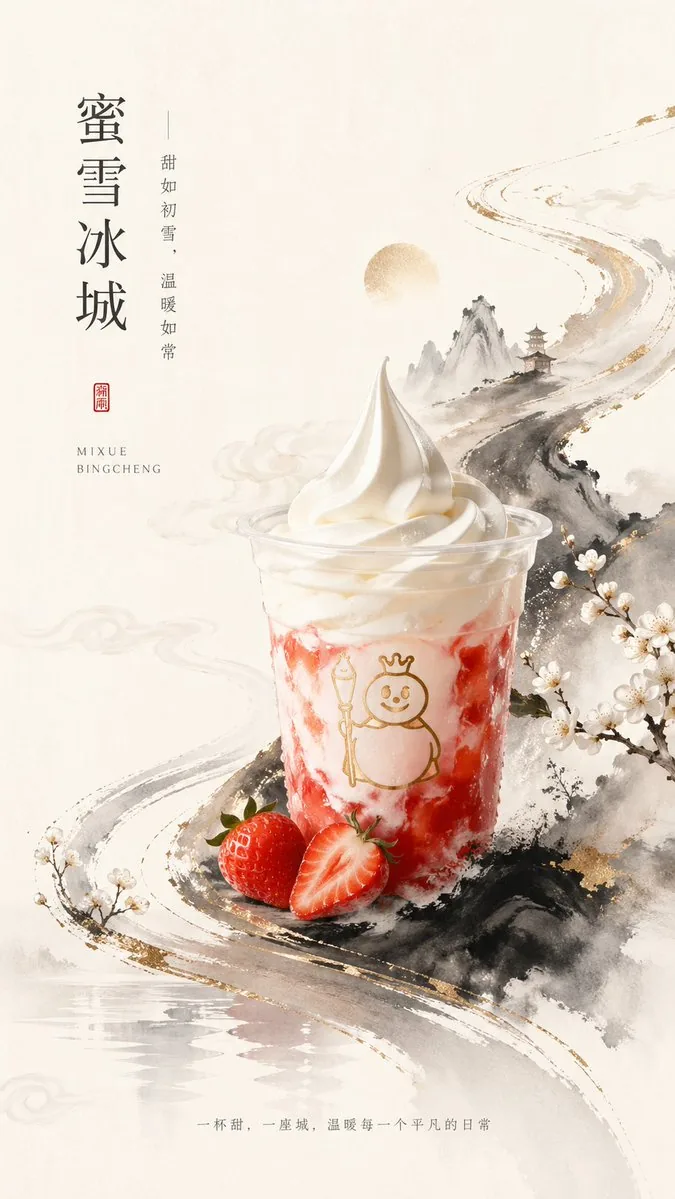 新中式冰淇淋饮品海报