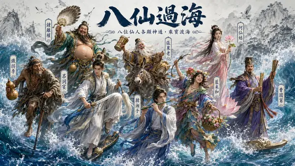 混合 CGI 水墨中国风插画