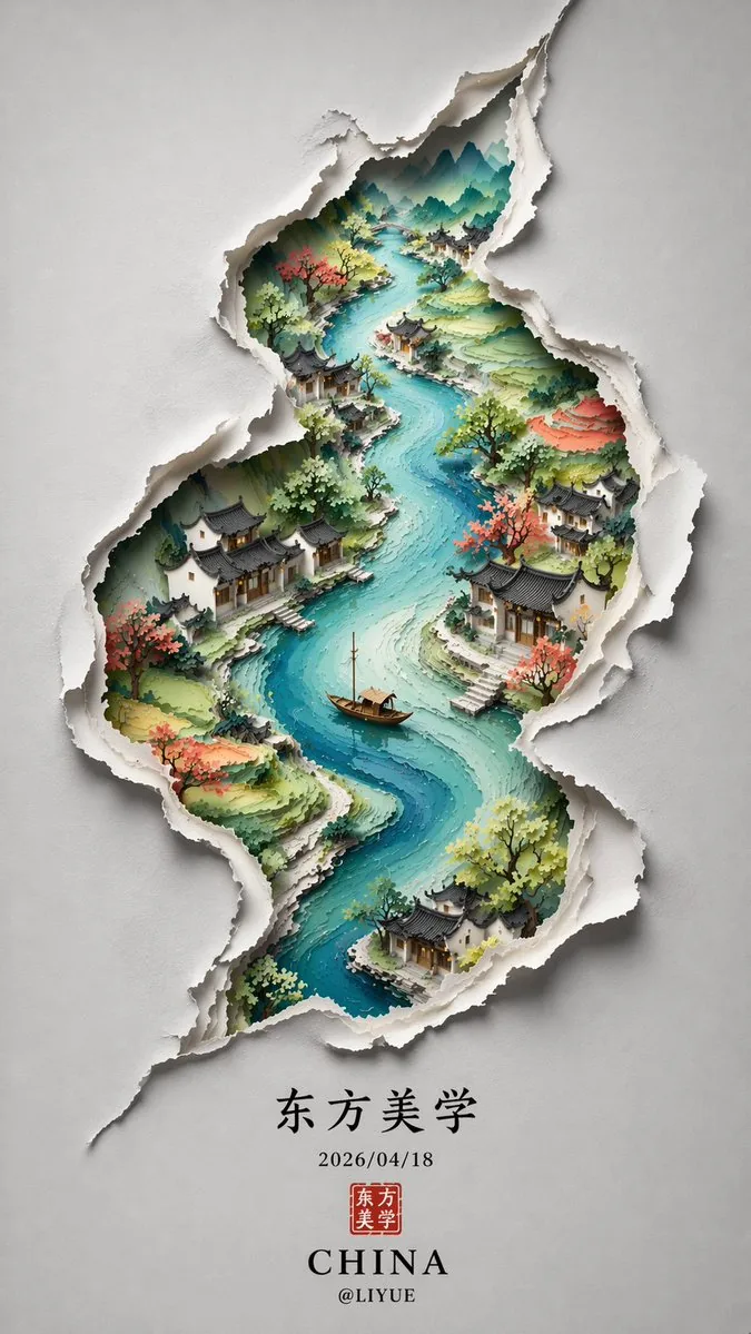 新中式S形山水海报