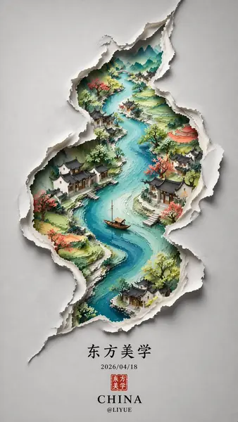 新中式S形山水海报
